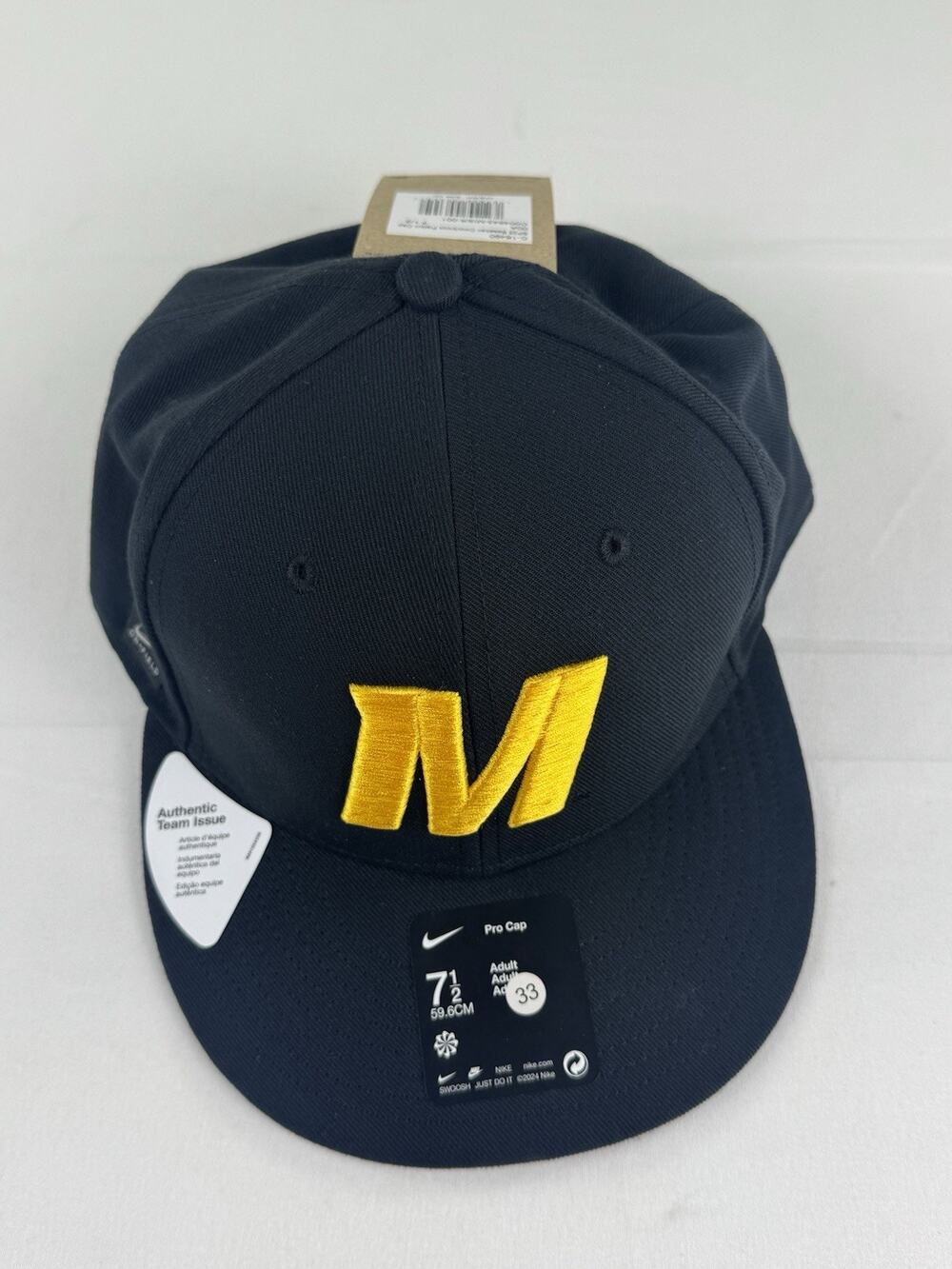 Nike Milwaukee Brewers Pro Cap Fitted Hat 7 1/2 Black Gold NWT